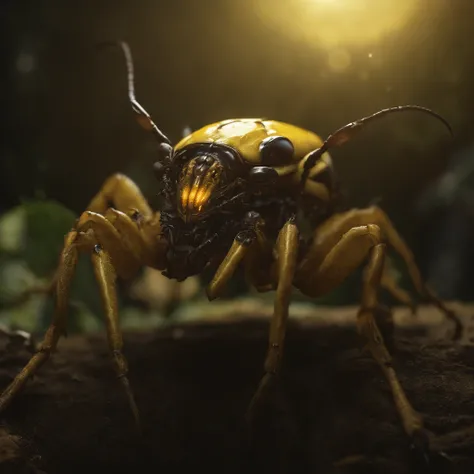 "(best quality,4k,8k,highres,masterpiece:1.2),ultra-detailed,(realistic,photorealistic,photo-realistic:1.37),close-up shot,alien creature,gotcha,yellow,fierce,extraterrestrial insect,mechanical space bug,insectoid,Chitinous,giant sharp fangs,Swarm-like,bio...