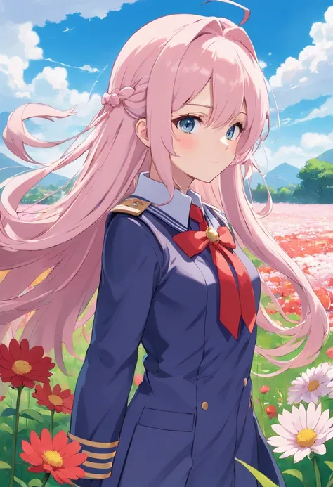 (Anime Girl), (Long Hair), (And Uniform Standing in a Field of Flowers), (Zero Two), (Haruno Sakura), (Female Anime Character), (Anime Character, (Long Hair Deity) white), (From Girls Frontline), (Cute Girl Visual Anime), (Gapmoe Yandere), (Gapmoe Yandere ...