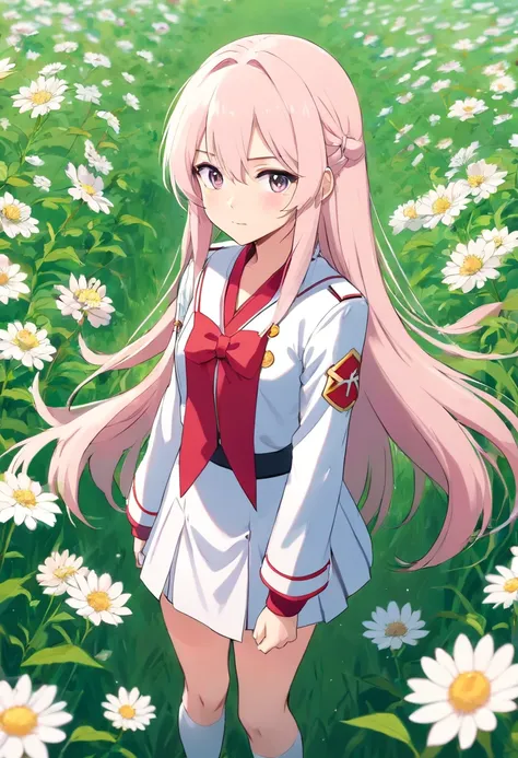 (Anime Girl), (Long Hair), (And Uniform Standing in a Field of Flowers), (Zero Two), (Haruno Sakura), (Female Anime Character), (Anime Character, (Long Hair Deity) white), (From Girls Frontline), (Cute Girl Visual Anime), (Gapmoe Yandere), (Gapmoe Yandere ...