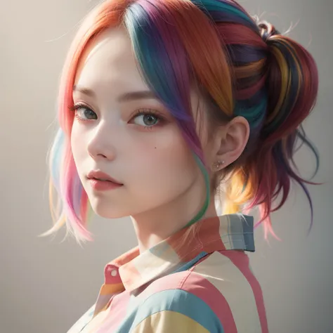 masterpiece, best quality, highly detailed,1girl, multicolored shirt, multicolored hair