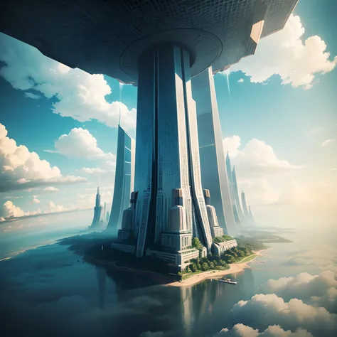 Skyscrapers up to a height that pierces the clouds are lined up，cyberpunked，ＳＦart by，kosmos，Epcot，Glass skyscraper，Super huge waterfall，StarWars，Futuristic cities，planet earth，Megacities，A future world far beyond the creation of mankind，​masterpiece，World ...