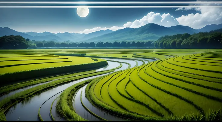 cosmos、rice fields、a moon