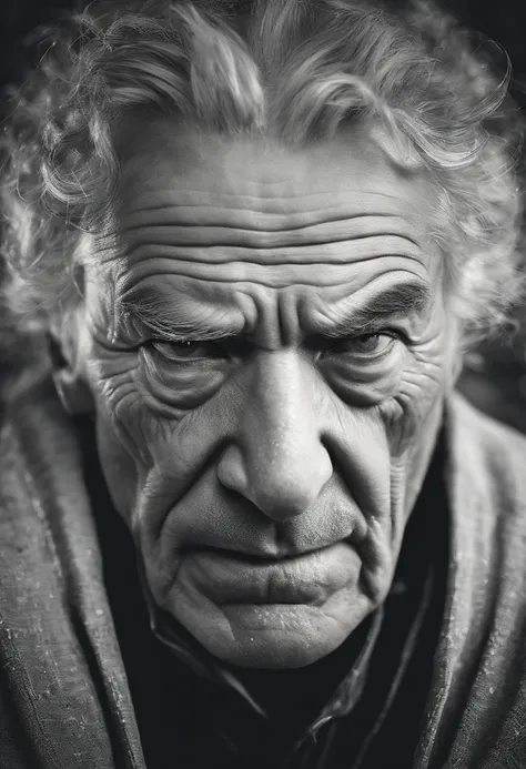 (sharp focus:1.2), an award winning photo of an old man peasant, water droplets, thunderstorm outside, lightning back lighting, , lines on face, wrinkles, extremely detailed skin, sadness, hopelessness ,cloudy eyes, (deep shadows:1.1), high contrast, beaut...