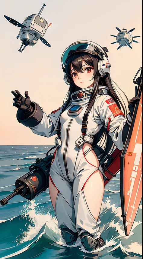 DJI Drones、drone、1boys、flat breast、cute little、beatiful detailed eyes、Shiny hair、visible through hair、hairs between eyes、CCCPposter、USSR poster、red monochrome、USSR poster、soviet union、communism、A dark-haired、Akame、Vampires、Teen、small tits、space suits:Orang...