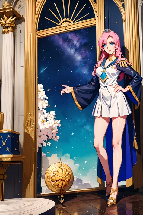 tenjou utena black jacket, red shorts, red socks, shoes epaulettes, aiguillette, black jacket, red shorts, red socks, white rose, shoes school uniform, serafuku, sailor collar, green skirt, puffy sleeves,huge breast, , female,fantasy goddess,there is a car...