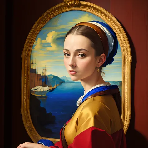 (masterpiece:1.5), adult female, Vermeer style artwork, photo realism