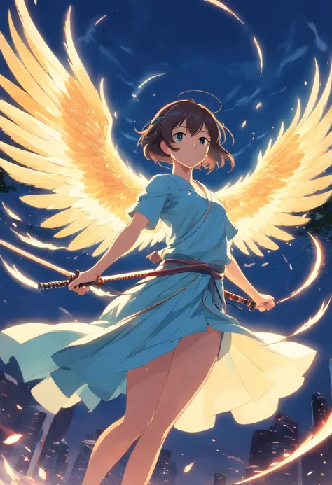 Beautiful noble lady with ethereal wings and using dual katana