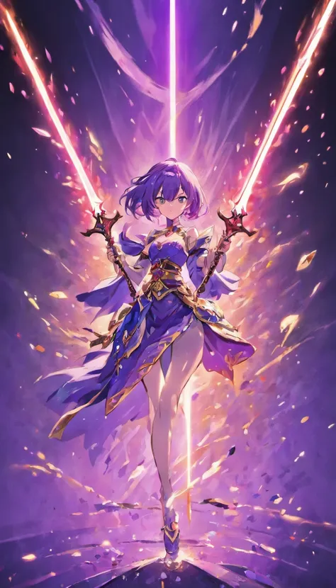 short sword, purple blade, jewels, rigid, glowing