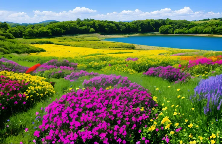 Blue sky and sea of flowers