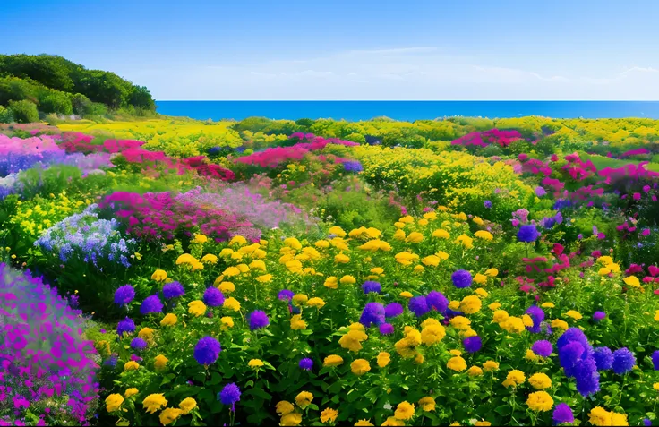 Blue sky and sea of flowers