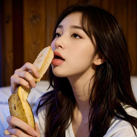 tmasterpiece，best qualtiy，A girl licks a banana