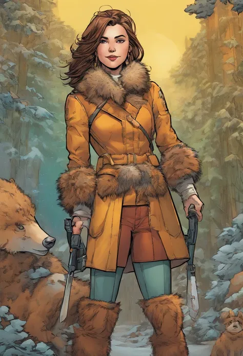 The girl was thin, covered with fur, was very lightly dressed in almost open armor, leggings, carrying a small briefcase from behind, from where knives stick out.fluffy.The whole skin is covered with fur.furry