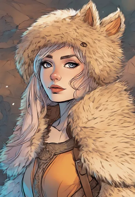 The girl was thin, covered with fur, was very lightly dressed in almost open armor, leggings, carrying a small briefcase from behind, from where knives stick out.fluffy.The whole skin is covered with fur.furry