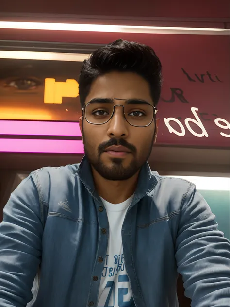 Handsome indian indian boy, As a cyberpunk realistic style, portrait, hq, 4k, neon synthawave, hyper realistic,realistic photorealistic, photo, masterpiece, realistic, realism, photorealism, high contrast, photorealistic digital art trending on Artstation ...