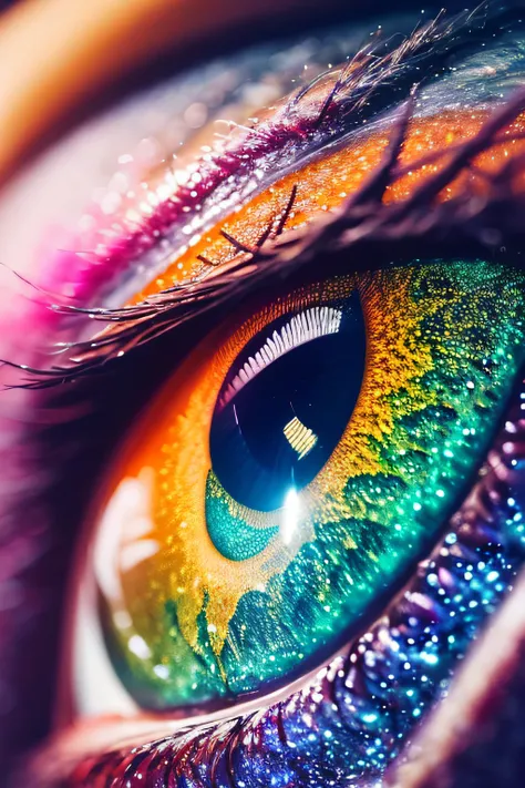 a macro photo effect on the eye of a celestial dragon, it is very textured, colorful and detailed