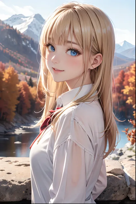 absurderes, ultra-detailliert,bright colour,(in 8K:1.3),masuter piece,extremely beautiful detailed face and eyes,(longshot:1.5),25 years old,(short twin-tailed blonde hair:1.3), (Shiny hair:1.2),(Aligned bangs:1.4) Delicate beautiful face, red blush、(Deep ...