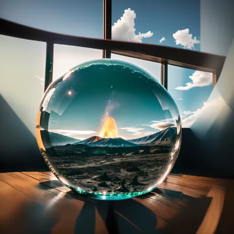 window, blue sky , wooden table