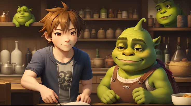 Sora with shrek companion