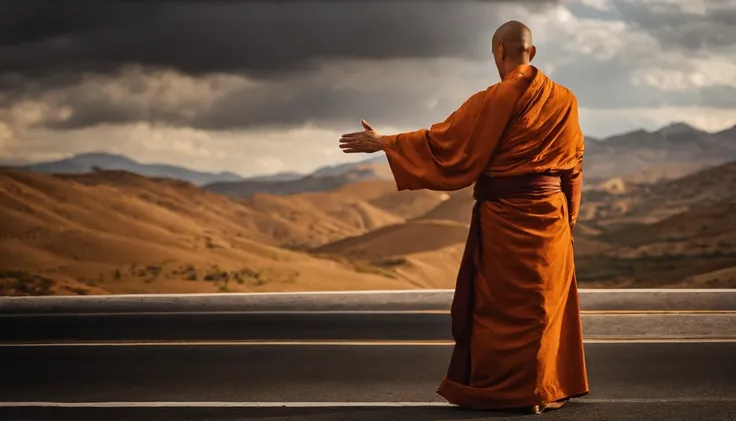 A monk making the stop sign with his hand