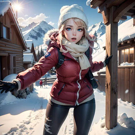 (masterpiece, best quality, beautiful anime art:1.4), beautiful anime_girl, (perfect face:1.8), (beautiful eyes:1.7), skiing_resort, full_body_shot, uncommon_attire, legwear, uncommon_background, sports, headwear, snowy_landscape, winter_vibes, scenic_view...