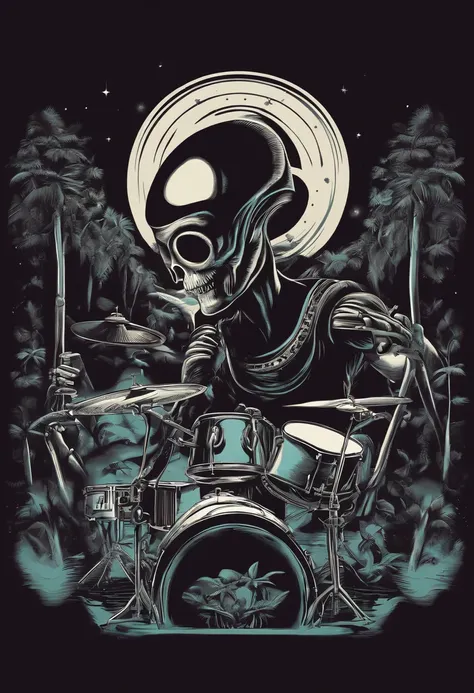 vector design, t shirt design,Alien Playing Band, only flat white background