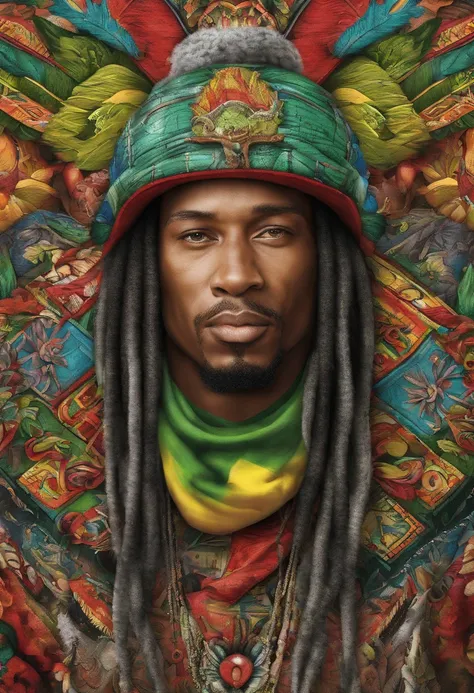 Create an illustration that highlights typical reggae colors and patterns.