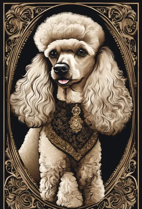 Poodle: Elegant Poodle in a retro art style, with a touch of sophistication.
T-shirt design graphic, vector, contour, black background