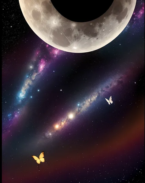 Moon and butterfly and galaxy