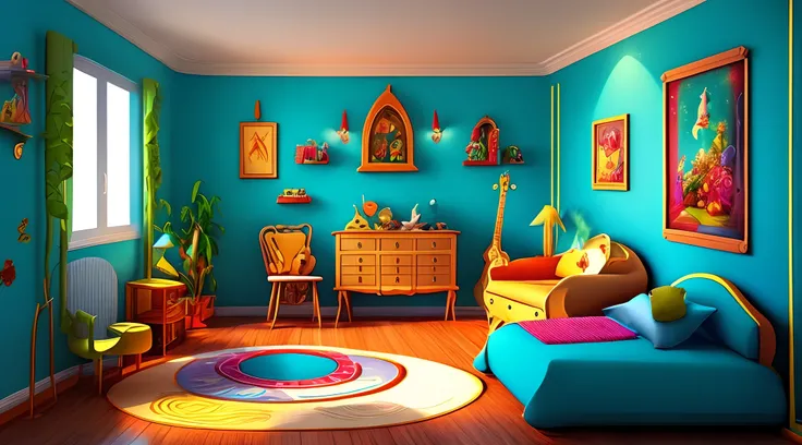 Cartoon magical room interior, room interior , magical room interior in magical style room , magical theme room in cartoon