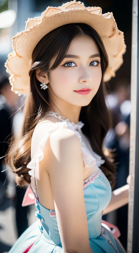 （32K,very high res, high detailing, highly accurate, masutepiece、girl1：1.5）,Raw photo & realistic atmosphere,beautiful dark blue eyes,Detailed mouth,Glossy lips,Detailed eyebrows,Eyes drawn in detail with soft white skin that shines in every detail、Very be...