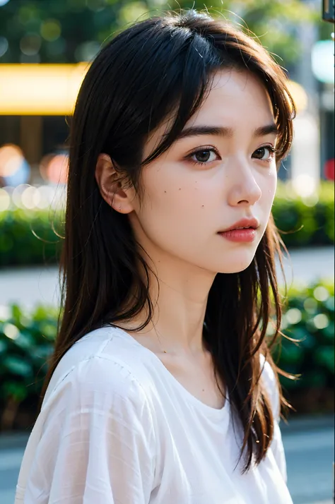 (8k, RAW photo, best quality, masterpiece:1.2), yjnn, 1girl, 3d, outdoor, side profile, lips, long_hair, long_sleeves, looking_at_viewer, medium_ nose, face portrait, realistic, shirt,Shiny skin, beautiful delicate face, beautiful delicate eyes ,(realistic...