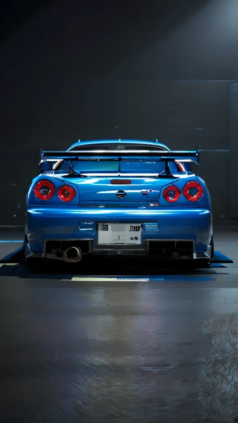 a close up of a blue sports car on a black background, nissan gtr r 3 4, cobbled together nissan r34 gtr, sports car, wide body, sport car, sportcar, race car, japanese cartoon style, tunning, in a modified nissan skyline r34, japanese drift car, automotiv...