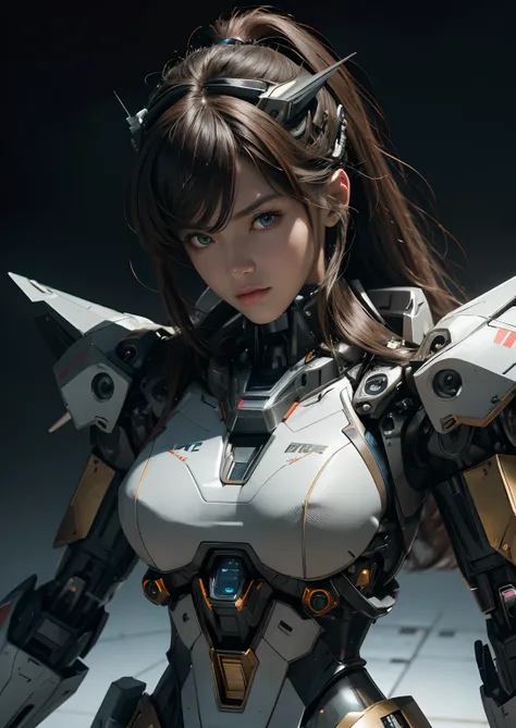 Textured skin, Super Detail, high details, High quality, Best Quality, hight resolution, 1080p, hard disk, Beautiful,(Gundam),beautiful cyborg woman,Mecha Cyborg Girl,Battle Mode,Girl with a Mecha Body,She wears a futuristic Gundam mecha,Fulll body Shot