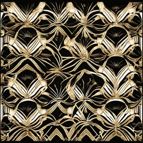 art deco pattern, repeatable, tiling, gold lines, black backfround