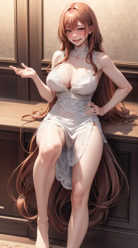 (1woman,(Thin type:1.2),petite,full body,beautiful breasts,gigantic breasts,pale skin,pointy breasts,),(long embroidered lace dress),((realistic:2,high resolution,best quality,masterpiece)),((extra long hair:1.5),blunt bangs,(extra light coppery red hair),...