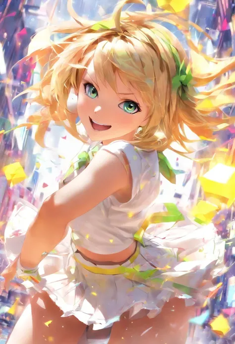 Kagamine Rin, school uniform, white underwear panties, skirt, white background,Instruction manual diagram, performance diagram,