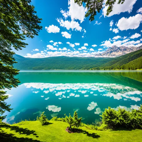 lake, mountain, mountains, water, landscape, nature, reflection, sky, travel, forest, park, view, clouds, scenic, summer, green, national, mirror, calm, hill, panorama, tree, outdoors, alps, scenery