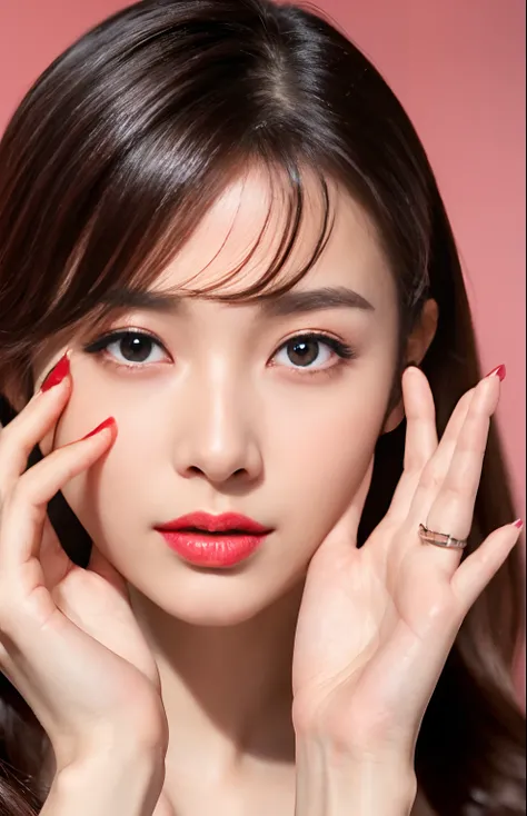 ((Beautiful and clean hands of a woman))Beautiful fingers、clean５This refers to、Thumbs、forefinger、Middle Finger、ring finger、Pinky、without fail５Fingered hand、Beauty Cosplayer、red nail polish