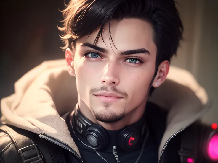 Change background cyberpunk handsome boy, realistic face, 8k, ultra realistic,