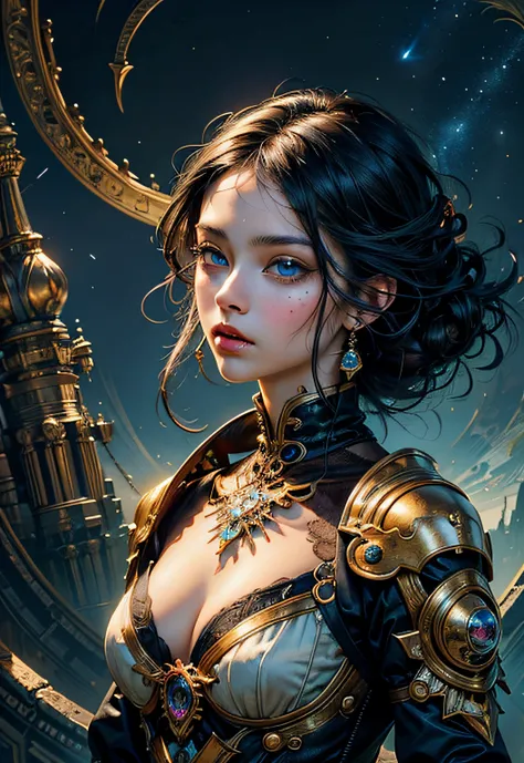 (masterpiece, top quality, best quality, official art, beautiful and aesthetic:1.2), (1girl), extreme detailed,(fractal art:1.3),colorful,highest detailed, black hair, blue eyes, fair skin