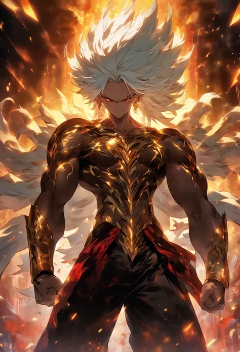 a male anime character with white hair and red eyes, character album cover, full art, antasy character, full art illustration, full portrait of elementalist, character profile art, official character art, official character illustration, merlin, high detai...