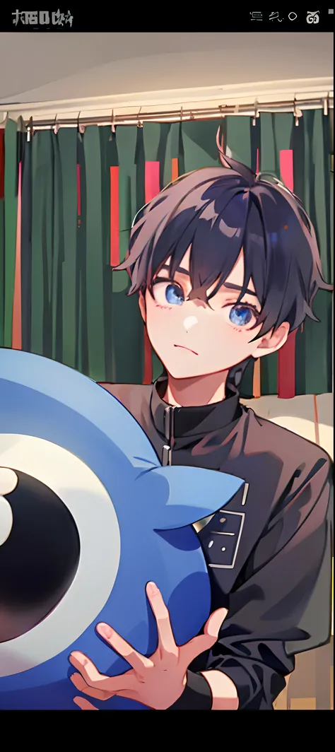 anime boy holding a blue and white stuffed animal in a room, anime moe artstyle, anime boy, discord profile picture, young anime man, anime-twitter, tall anime guy with blue eyes, pixiv trending, top rated on pixiv, trending on pixiv, shuushuu anime image,...