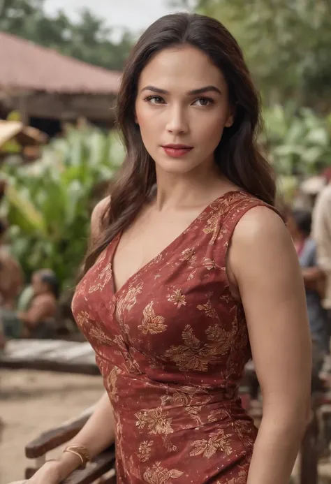 a cinematic photo scene of Wonder Woman (donning a casual Elegant Batik dress:1.2) at the Indonesian traditional batik market place, insanely detailed and intricate, ultra-sharp focus, masterpiece portrait photo work of Annie Leibovitz, hyper maximalist, u...