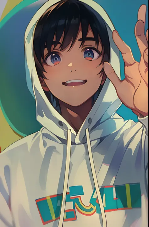 anime boy in a hoodie making a peace sign with his hand, anime boy, with index finger, shinji, official artwork, anime moe artstyle, kuvshinov ilya, digital anime illustration, shuushuu anime image, kuvshinov, nagatoro, humanized, kentaro miura manga art s...