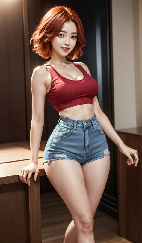 8K, Masterpiece, RAW photo, Best quality, Photorealistic, Extremely detailed CG unifies 8K, 8K, Diamond, and wallpaper, Depth of field, Cinematic light, Lens flare, Ray tracing, Super sexy Maria dressed （Low-cut and tight （Ultra-short，denim hot-pants）），((f...