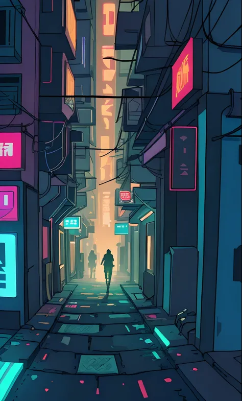 (Ultra-detailed cyberpunk art photography), the panorama, centered, neon slums intricate background (1.1), soft light (1.2), High Resolution, Cinematic grain (Version 6).