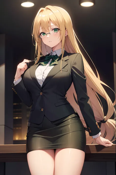 Lunatierke Tiaguet, Whimsical tears, Blonde hair, (Green eyes:1.5), Hair intake, Long hair, low-tied long hair, Glasses,
Breaking a business suit, Formal, Jacket, pantyhose, pencil skirts, Skirt, Skirt suit, Suit, thighs thighs thighs thighs, Black Suit, B...