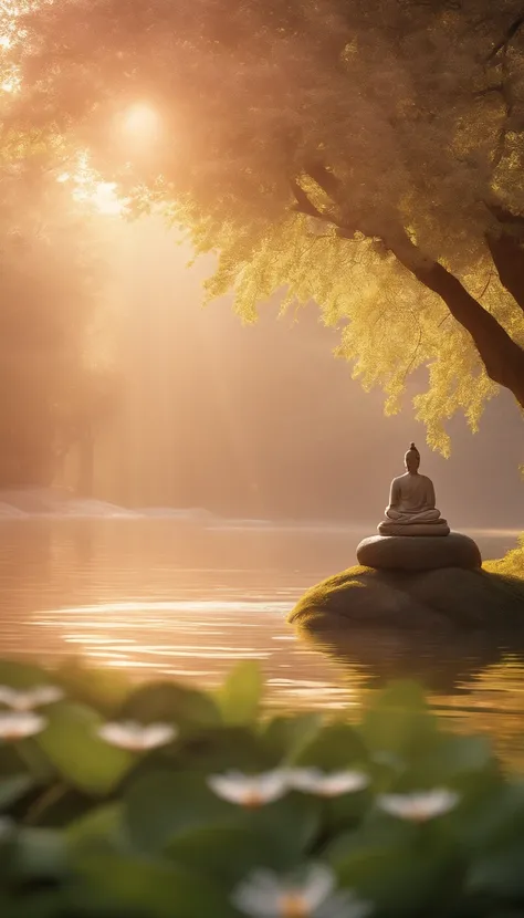 (best quality,4k,highres,masterpiece:1.2),ultra-detailed,(realistic,photorealistic,photo-realistic:1.37),a person meditating in a zen garden,peaceful and serene atmosphere,beautifully landscaped garden with lush greenery,golden sunlight filtering through t...