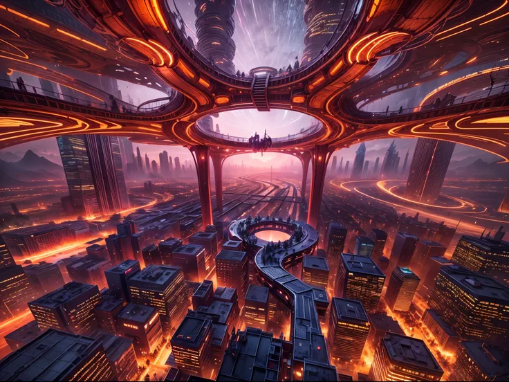 image of an otherworldly city, a futuristic city, a giant high tech pillar pierce the sky, on the body of the pillar countless o...