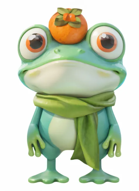 Cartoon frog with persimmons on its head, Cute frog, frogs, clown frog king, lovely digital painting, grogu, frogs, stylized as a 3d render, 3 d render stylized, cute 3 d render, alien frog, arte renderizada, cute character, stylized 3d render, Mobile game...